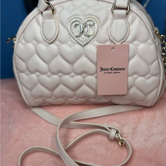 Brand New! Juicy Couture Pink Quilted Hearts Flawless Dome Satchel Purse NWT - Picture 2 of 10